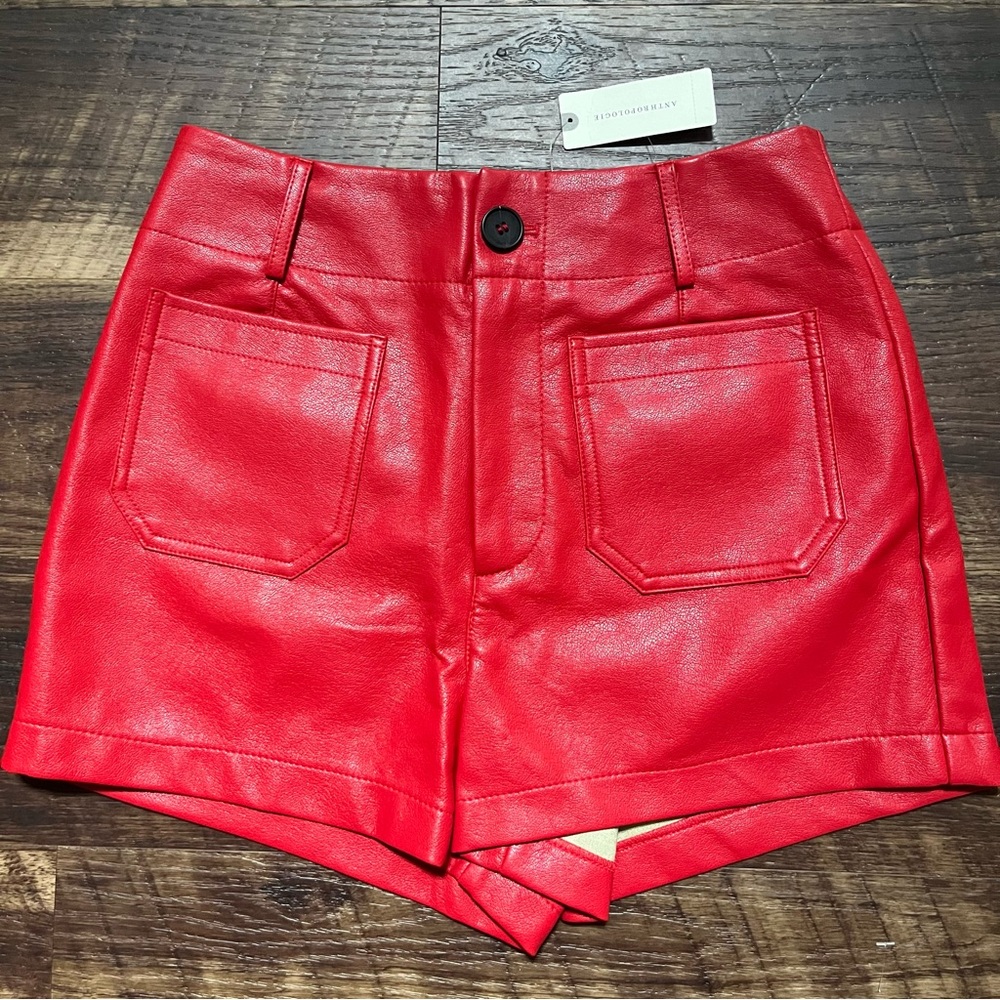 NWT Maeve Anthropologie the Colette high rise red faux vegan leather shorts 28